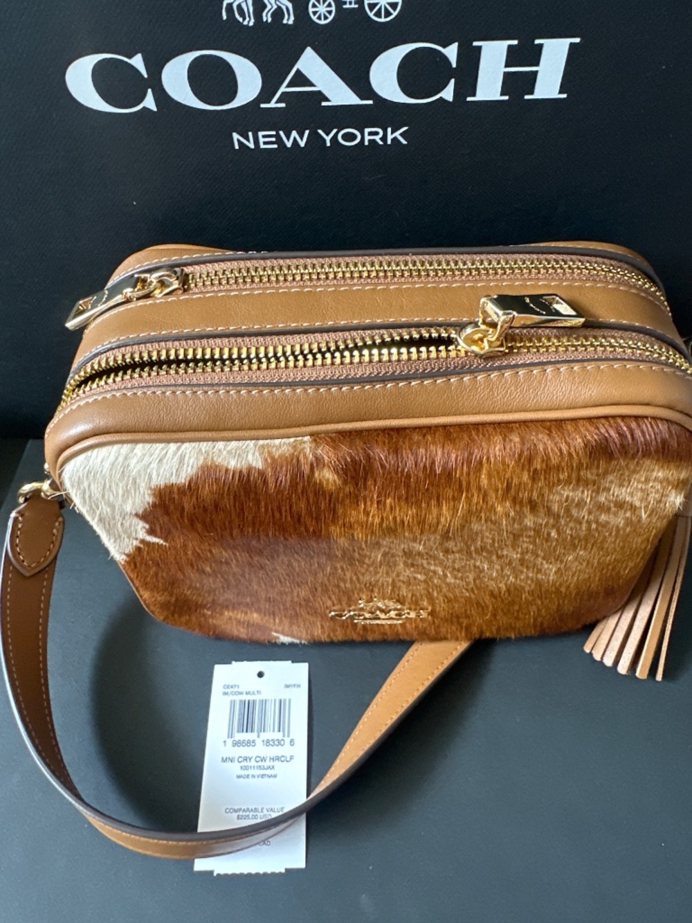 NWT Coach Mini Carey Crossbody Bag In Haircalf With Cow Print - Picture 2 of 7